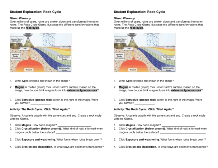 Gizmo rock cycle answer key